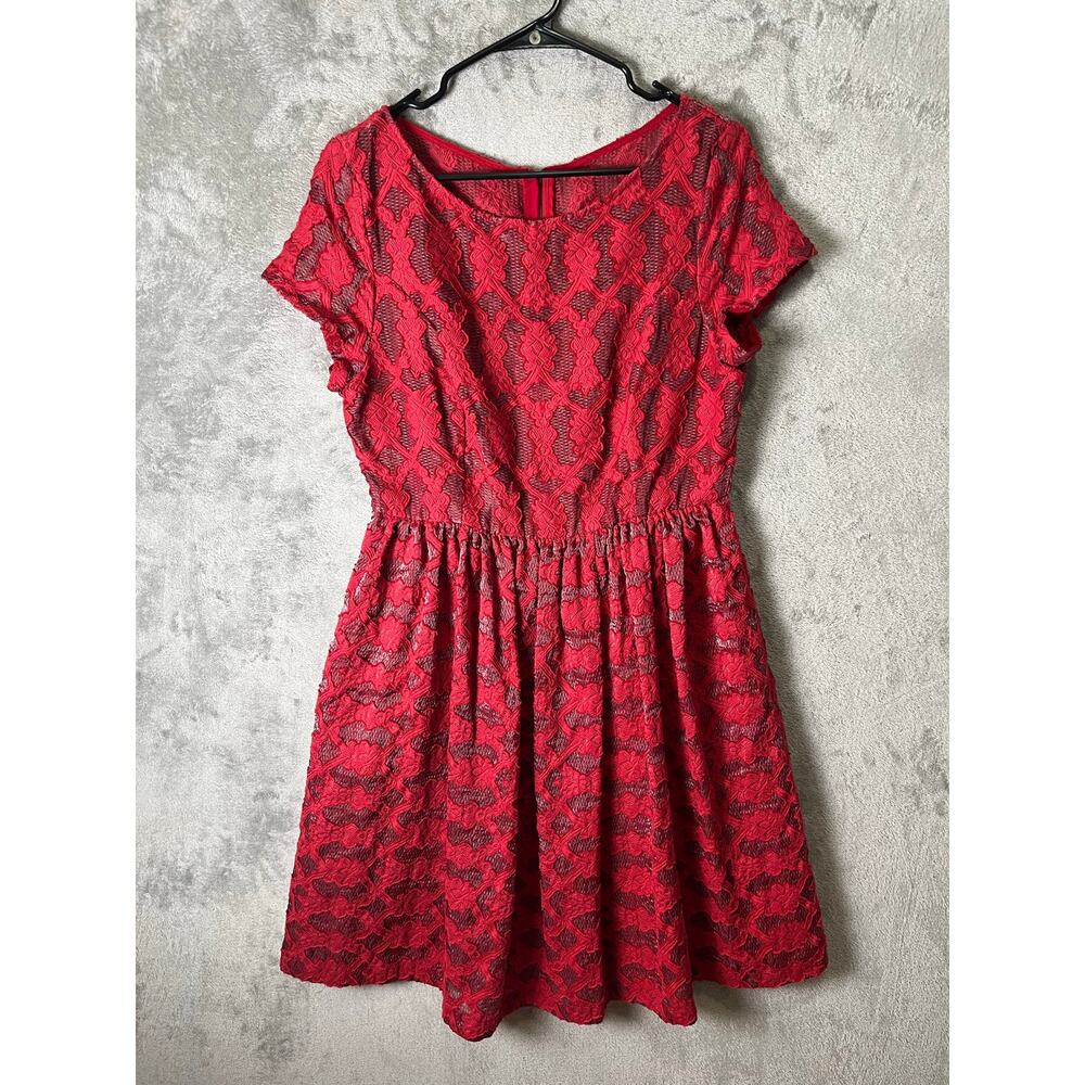 Moulinette Soeurs Anthropologie Red Lace Fit & Flare Dress Romantic Coquette 12